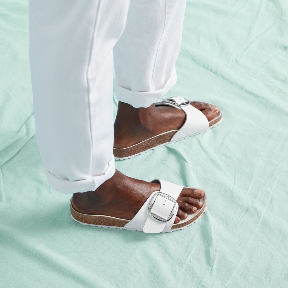 BIRKENSTOCK ✨NWT✨White Leather Madrid Sandals with Large Buckle